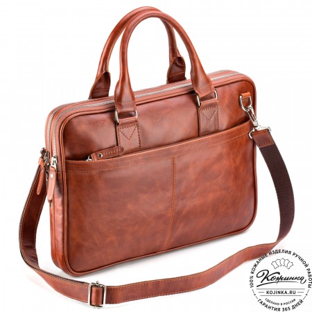 Кожаная деловая сумка "Кларк" (рыжий антик) 