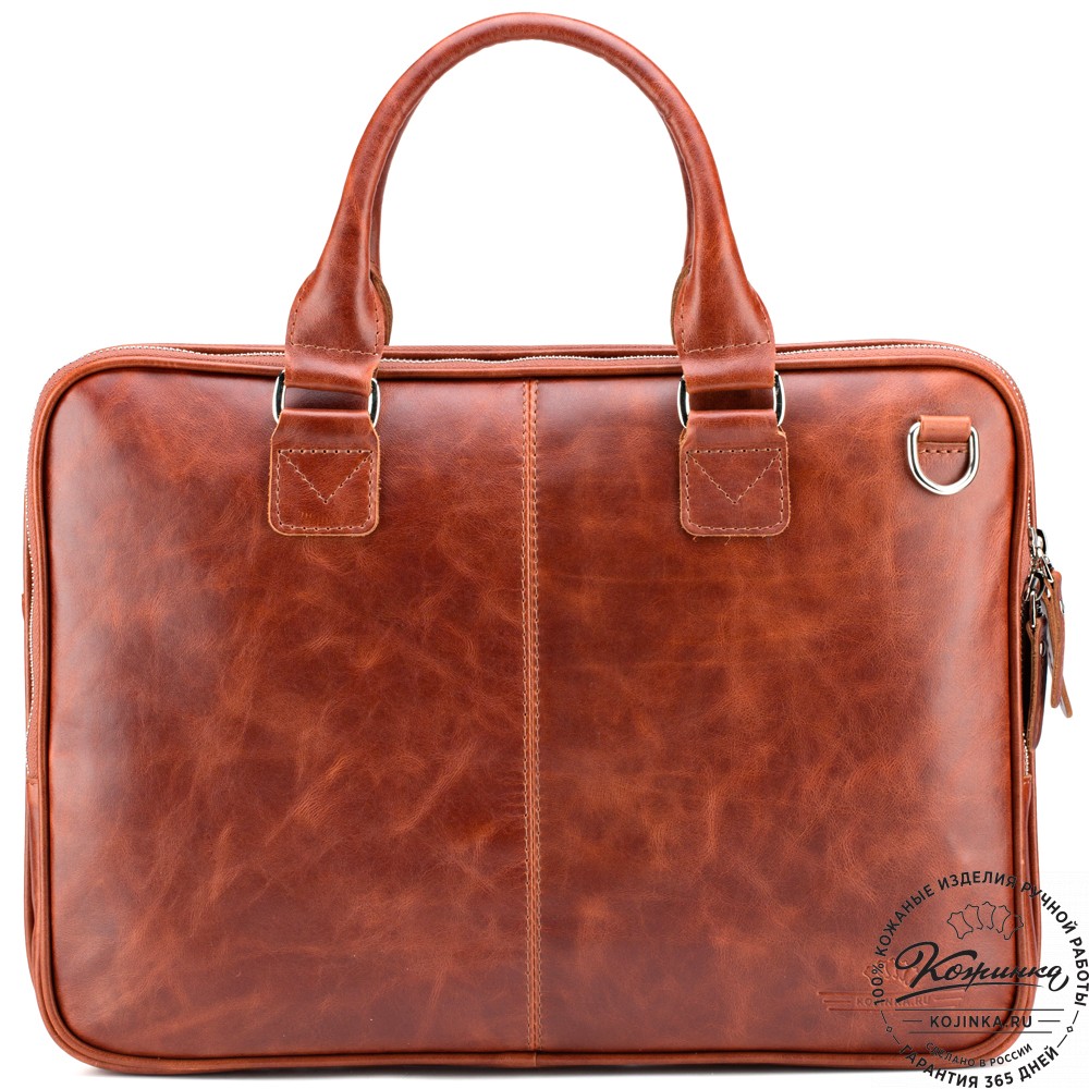 Кожаная деловая сумка "Кларк" (рыжий антик) 
