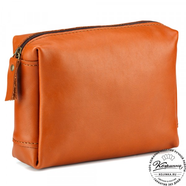 Кожаная косметичка "Прима" (рыжая). фото 1