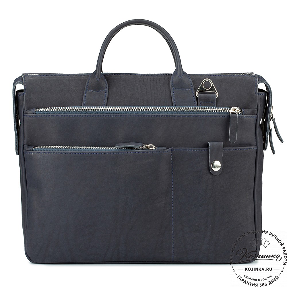Кожаная деловая сумка "Гранд" (синий крейзи)