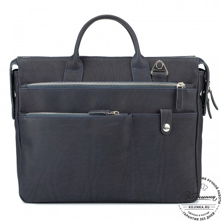 Кожаная деловая сумка "Гранд" (синий крейзи)