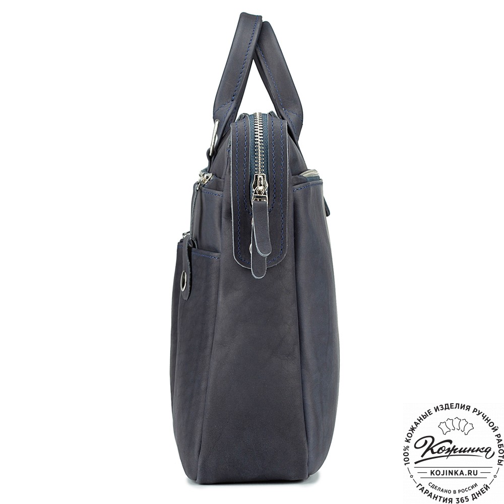 Кожаная деловая сумка "Гранд" (синий крейзи)