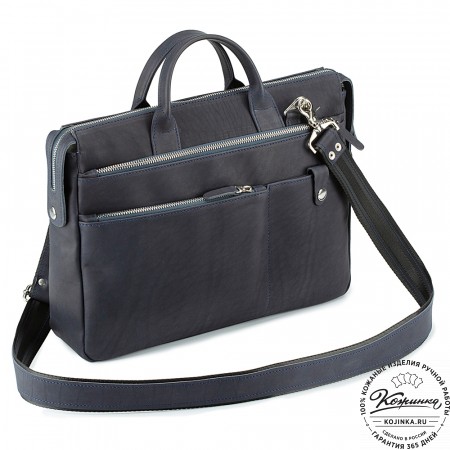 Кожаная деловая сумка "Гранд" (синий крейзи)