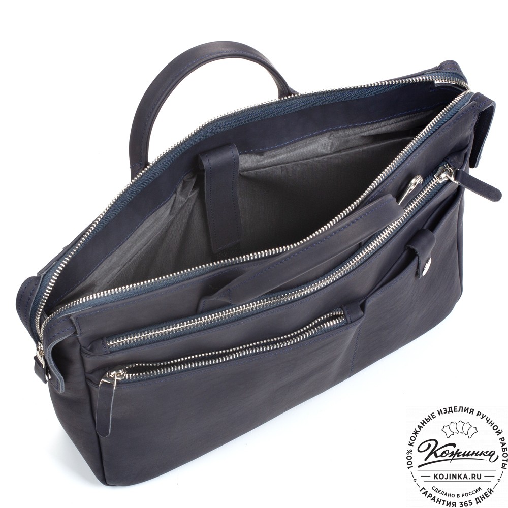 Кожаная деловая сумка "Гранд" (синий крейзи)