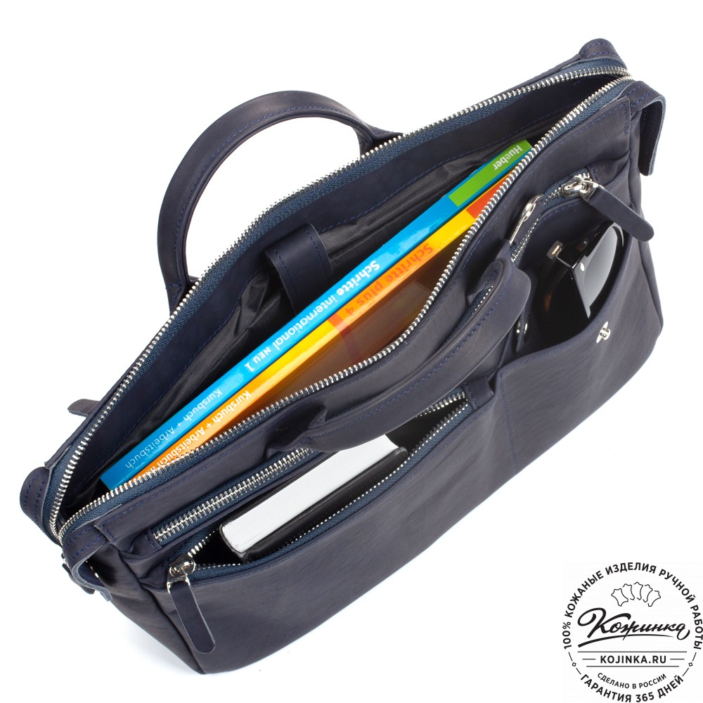Кожаная деловая сумка "Гранд" (синий крейзи)