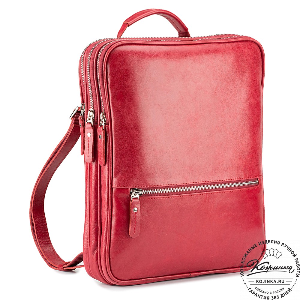 Кожаный рюкзак-сумка "Майя" (красный)
