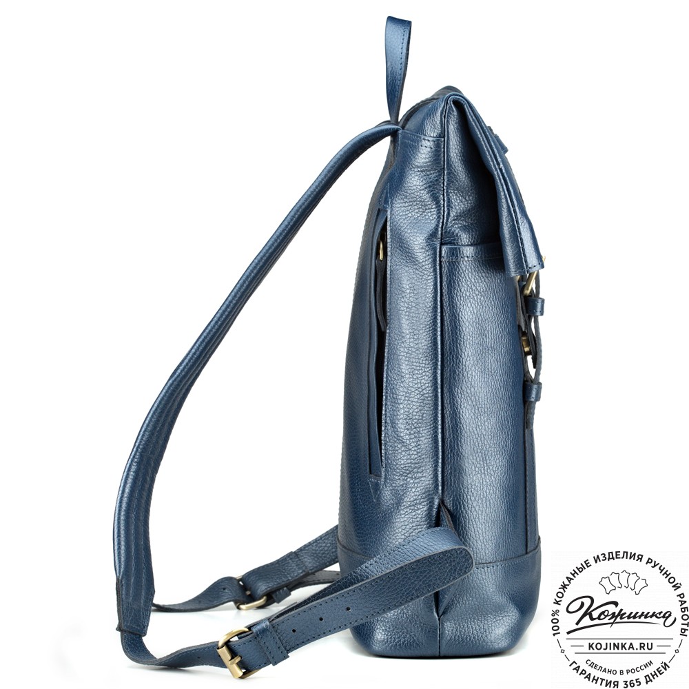Кожаный рюкзак "Бэнжамин" (синий перламутр)