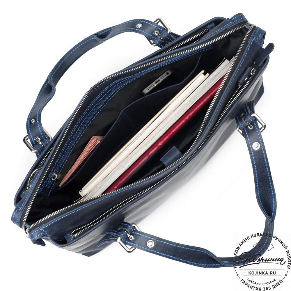 Кожаная деловая сумка "Франклин" (синий крейзи)
