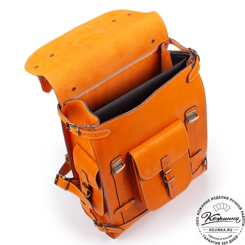 Кожаный ранец "Максимус 3" (оранжевый)