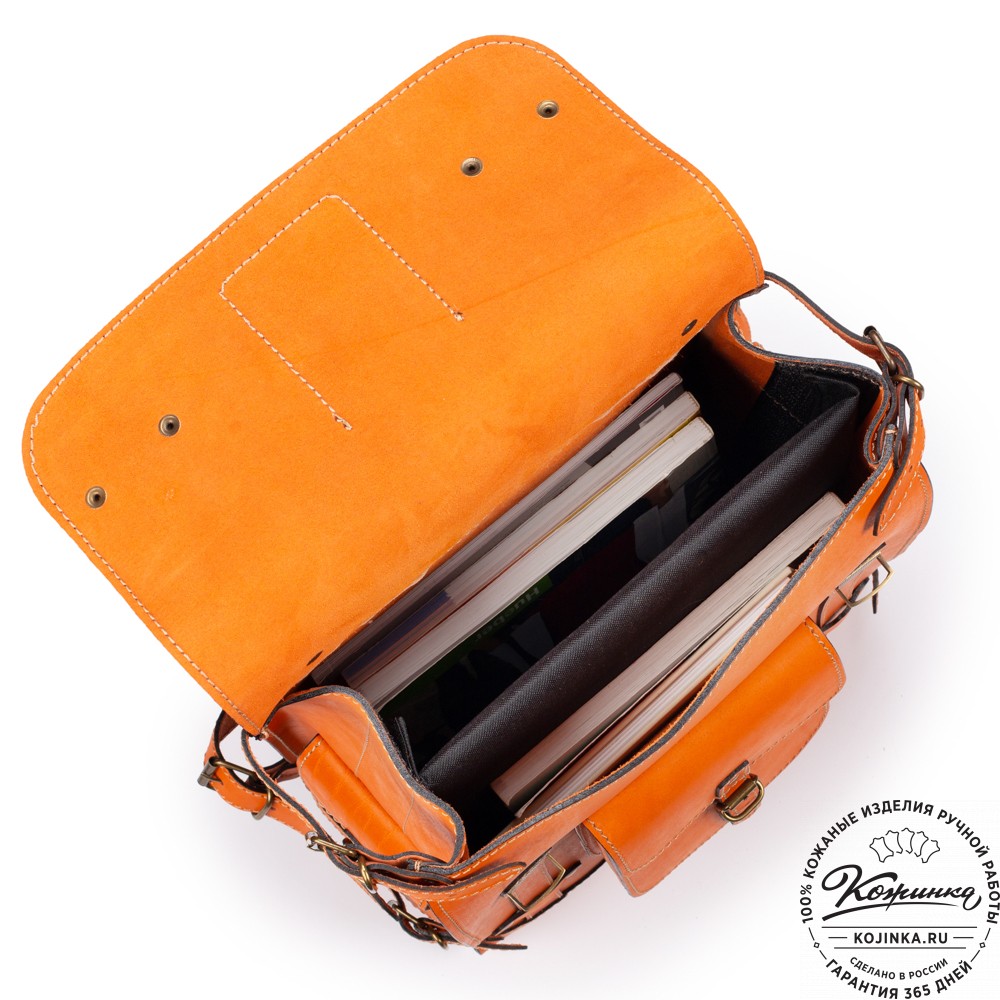 Кожаный ранец "Максимус 3" (оранжевый)