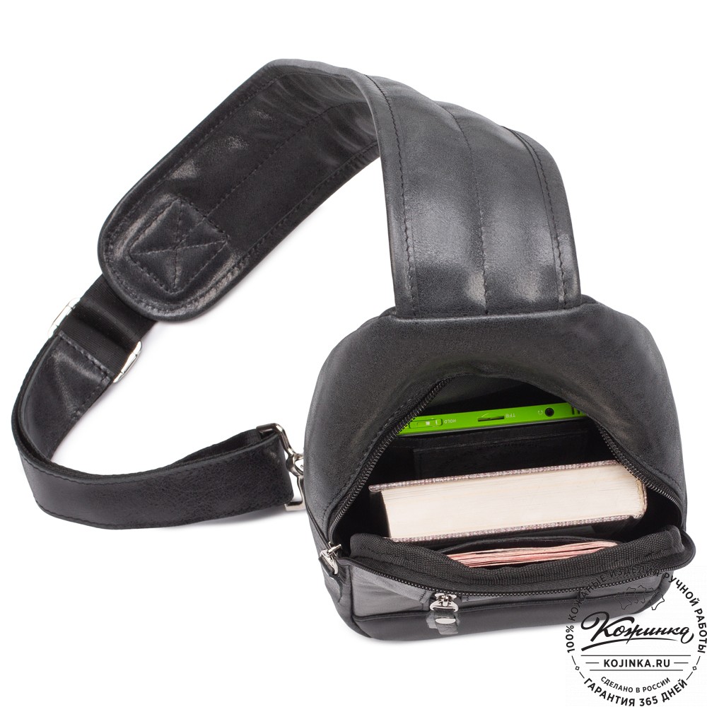 Кожаная нагрудная сумка "Ватикан" (чёрная)