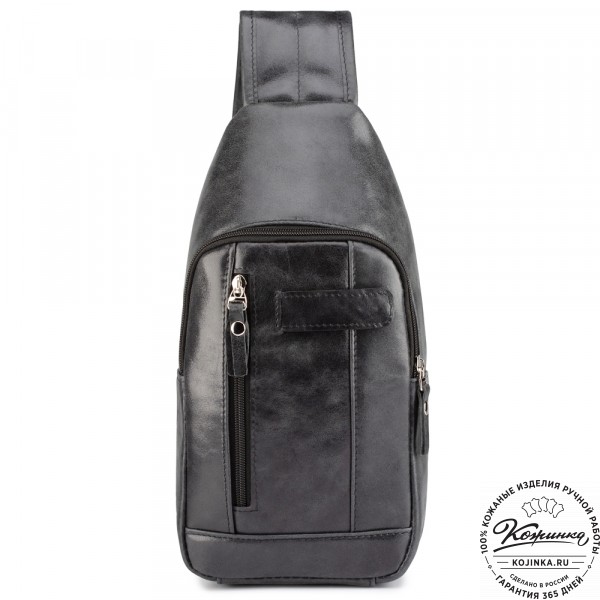 Кожаная нагрудная сумка "Ватикан" (чёрная). фото 1
