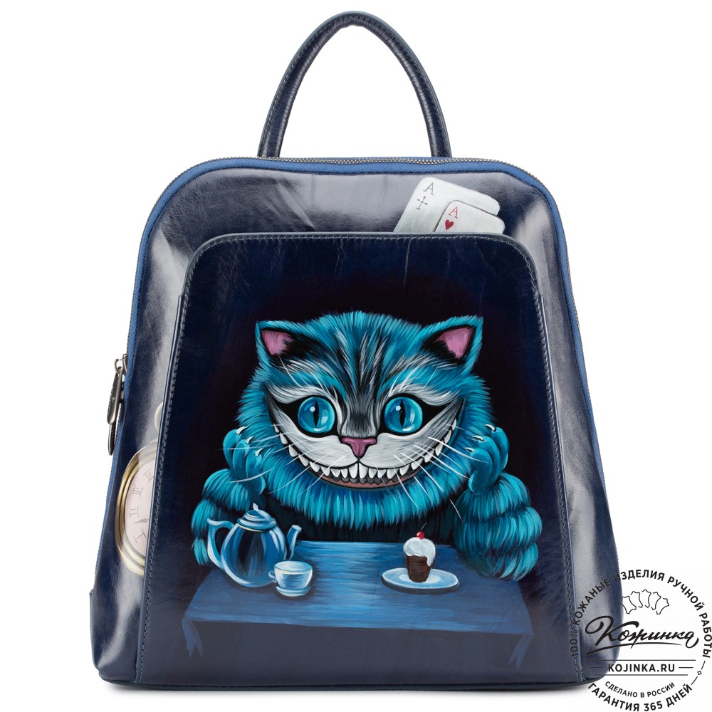 Женский кожаный рюкзак "Джорджия"  "Чешир за чаем" 