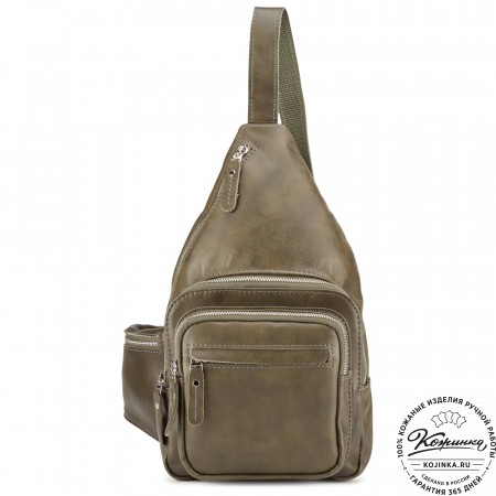 Кожаная нагрудная сумка "Аполлон" (хаки гладкая кожа)