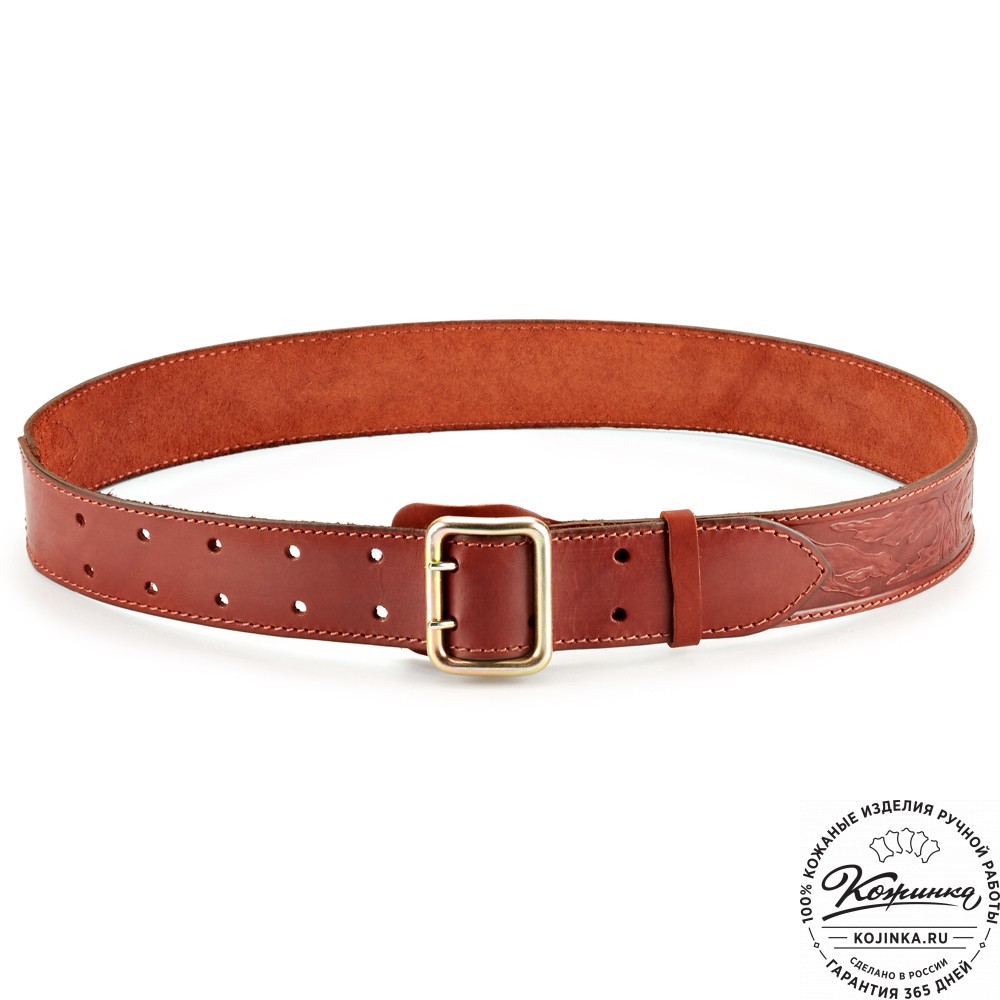Кожаный ремень "Гренадёр" тиснёный (коньяк)