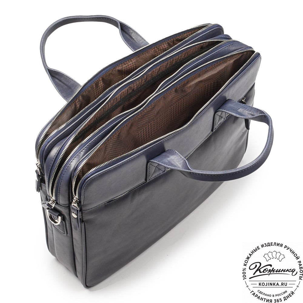 Кожаная деловая сумка "Густав" (синяя гладкая кожа)