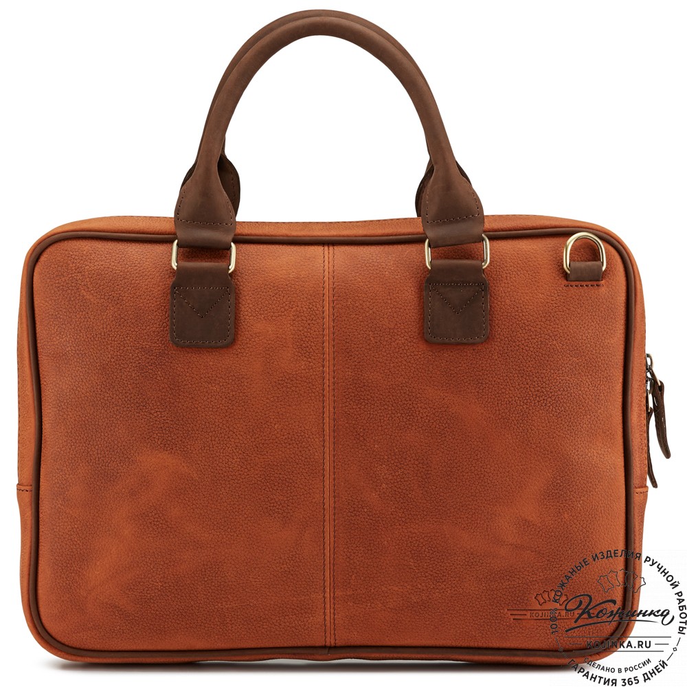 Деловая кожаная сумка "Рудольф" (рыжий крейзи фактура)