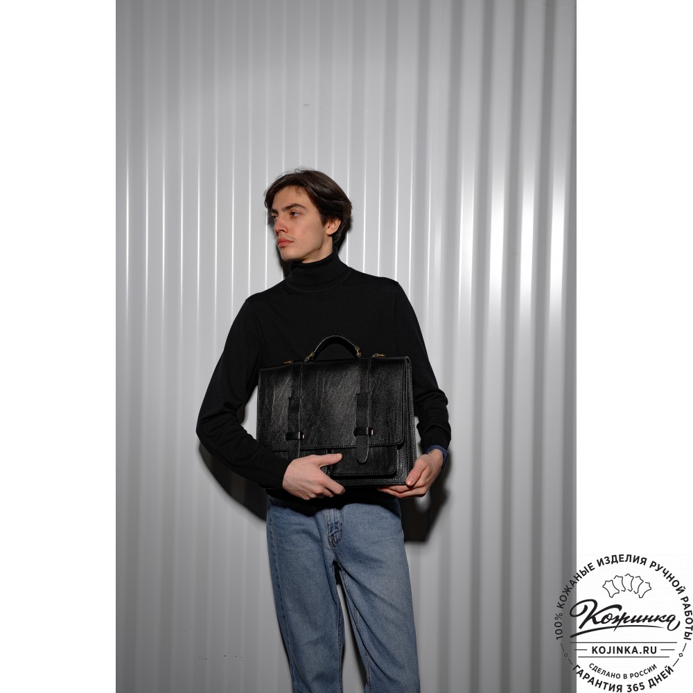 Деловой кожаный портфель "Сингл-Нью" (чёрный)