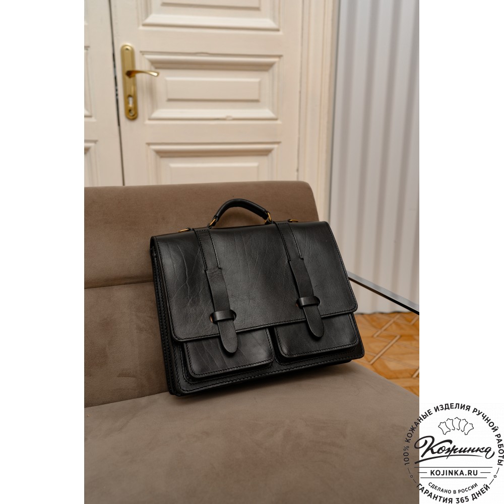 Деловой кожаный портфель "Сингл-Нью" (чёрный)