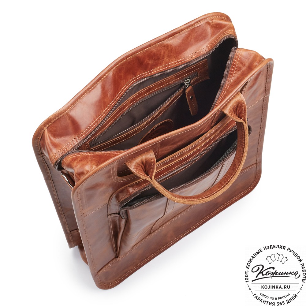 Кожаный рюкзак-сумка "Майкл" (рыжий антик)