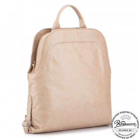 Женский кожаный рюкзак-сумка "Греция" (бежевая гладкая кожа)