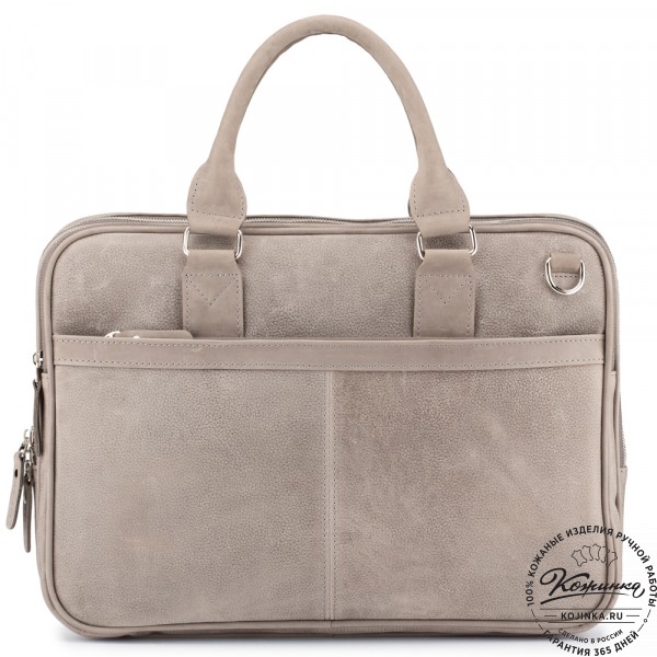 Деловая кожаная сумка "Рудольф" (серый крейзи фактура). фото 1