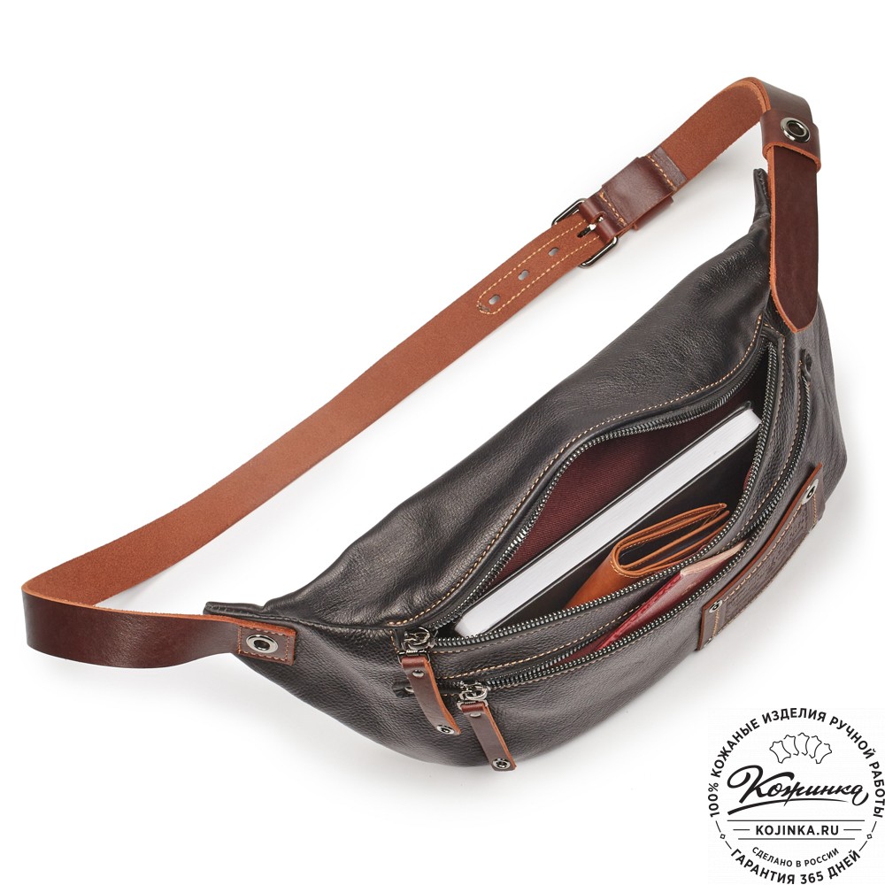 Кожаная нагрудная сумка "Мельбурн" (черная)