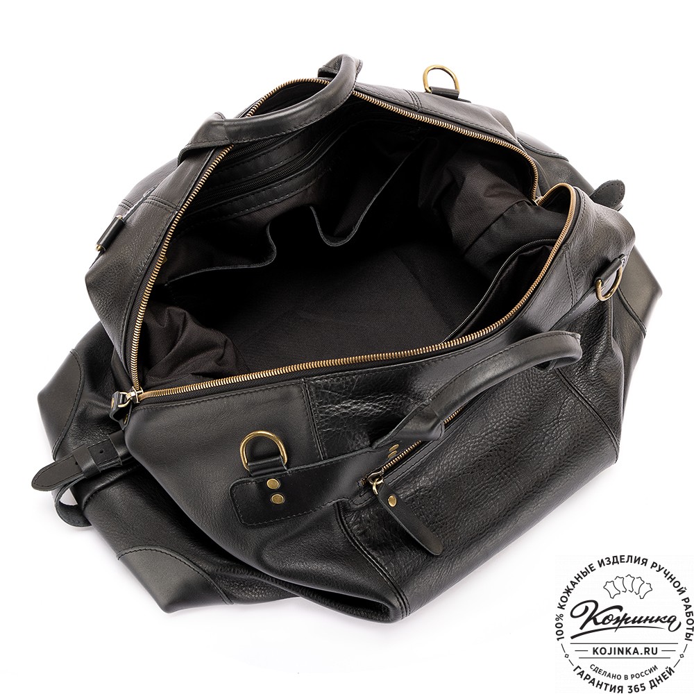 Кожаная дорожная сумка "Мегаполис" (чёрная)