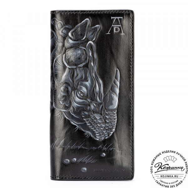 Кожаное портмоне "Монако" "Носорог Дюрера" (черное). фото 1