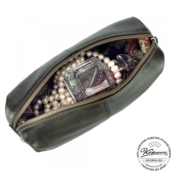 Кожаная косметичка "Бамбина" (хаки гладкая кожа). фото 1