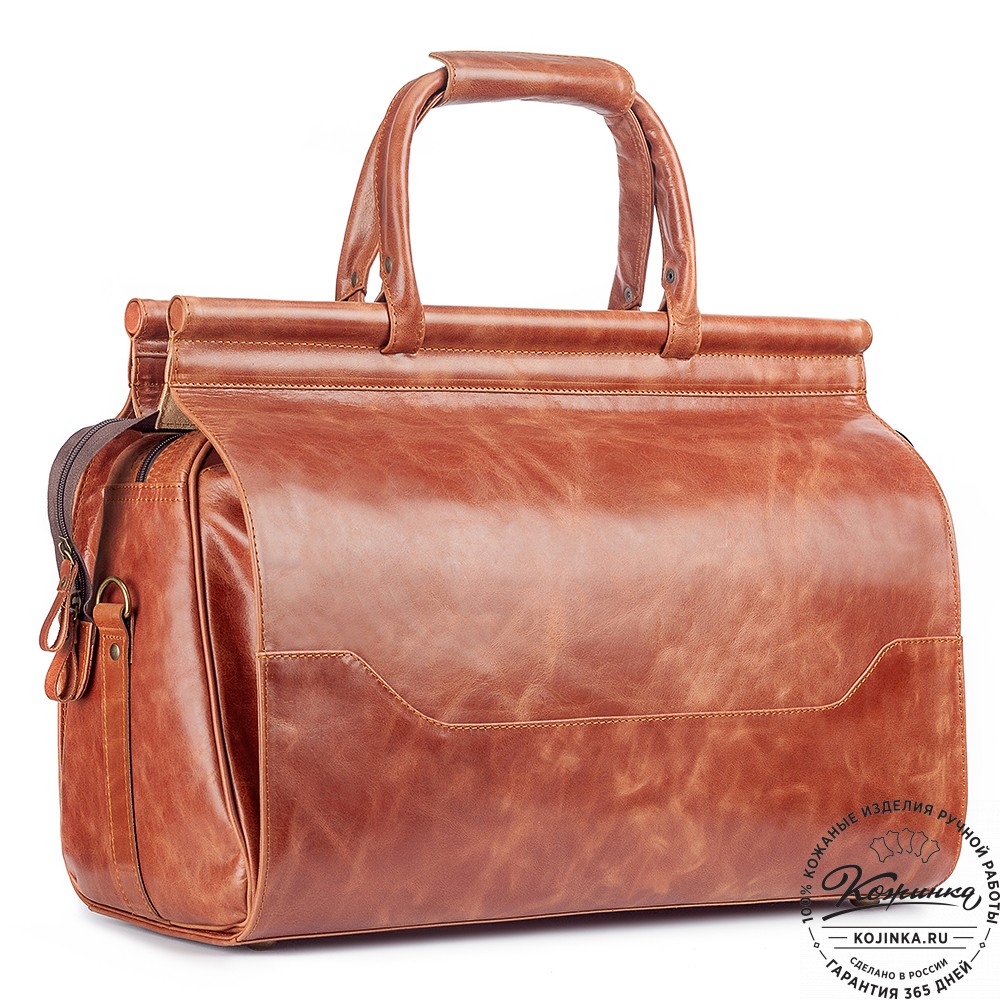 Кожаный дорожный саквояж "Гарри" (рыжий антик)
