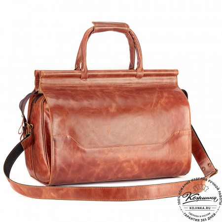 Кожаный дорожный саквояж "Гарри" (рыжий антик)