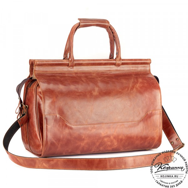 Кожаный дорожный саквояж "Гарри" (рыжий антик). фото 1