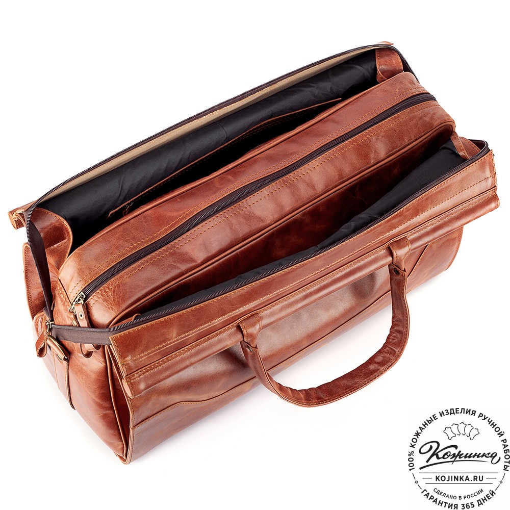 Кожаный дорожный саквояж "Гарри" (рыжий антик)