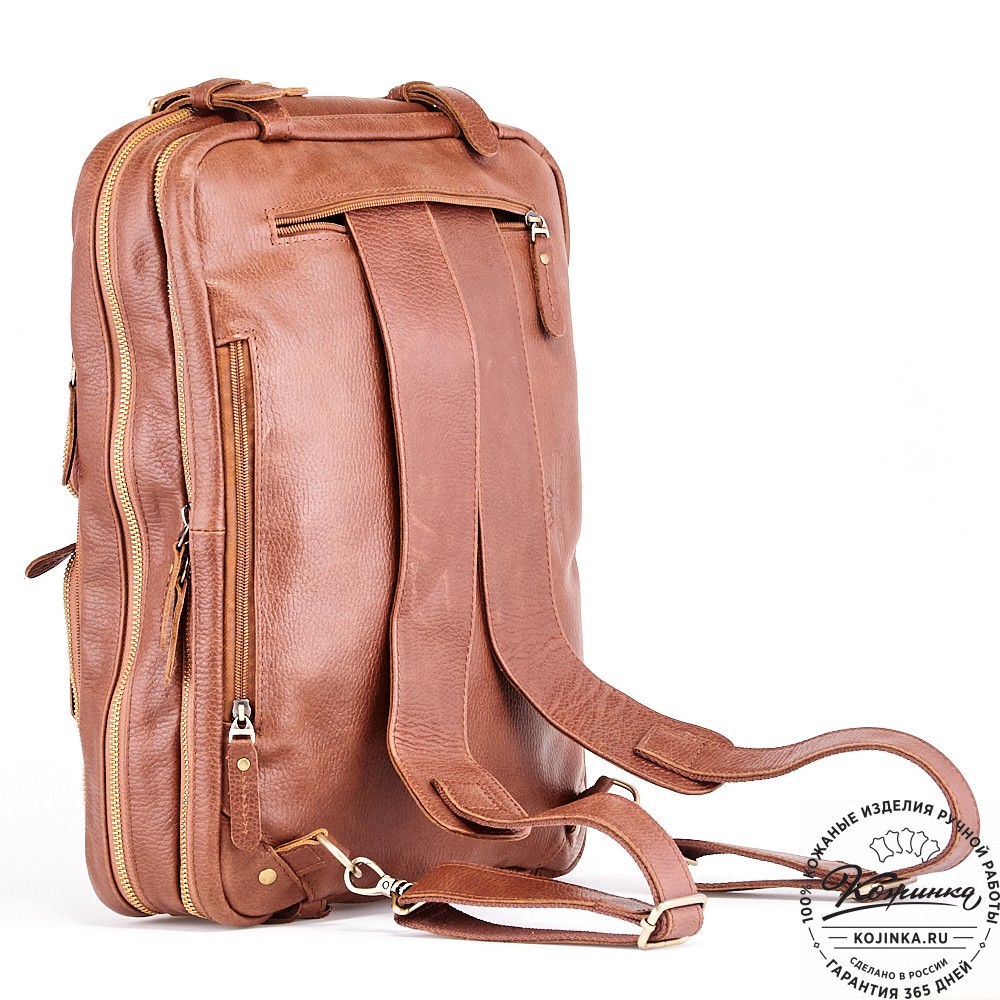 Кожаная сумка-рюкзак "Бигмэн" (светло-коричневая)