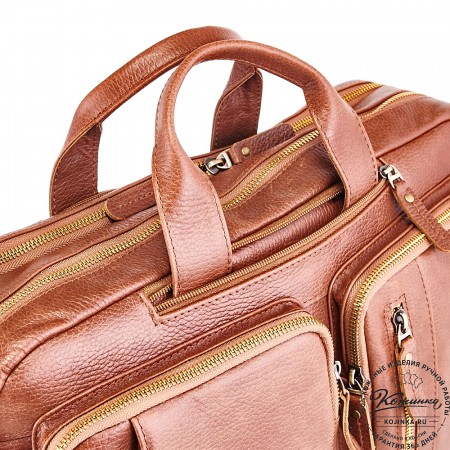Кожаная сумка-рюкзак "Бигмэн" (светло-коричневая)