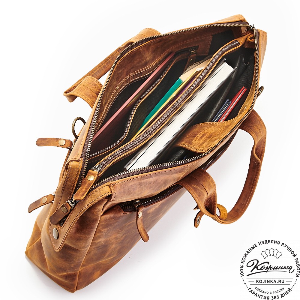 Кожаная деловая сумка "Марк" (рыжий крейзи)