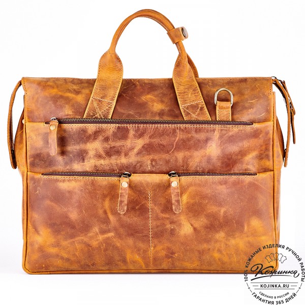 Кожаная деловая сумка "Марк" (рыжий крейзи). фото 1