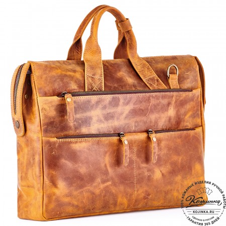 Кожаная деловая сумка "Марк" (рыжий крейзи)