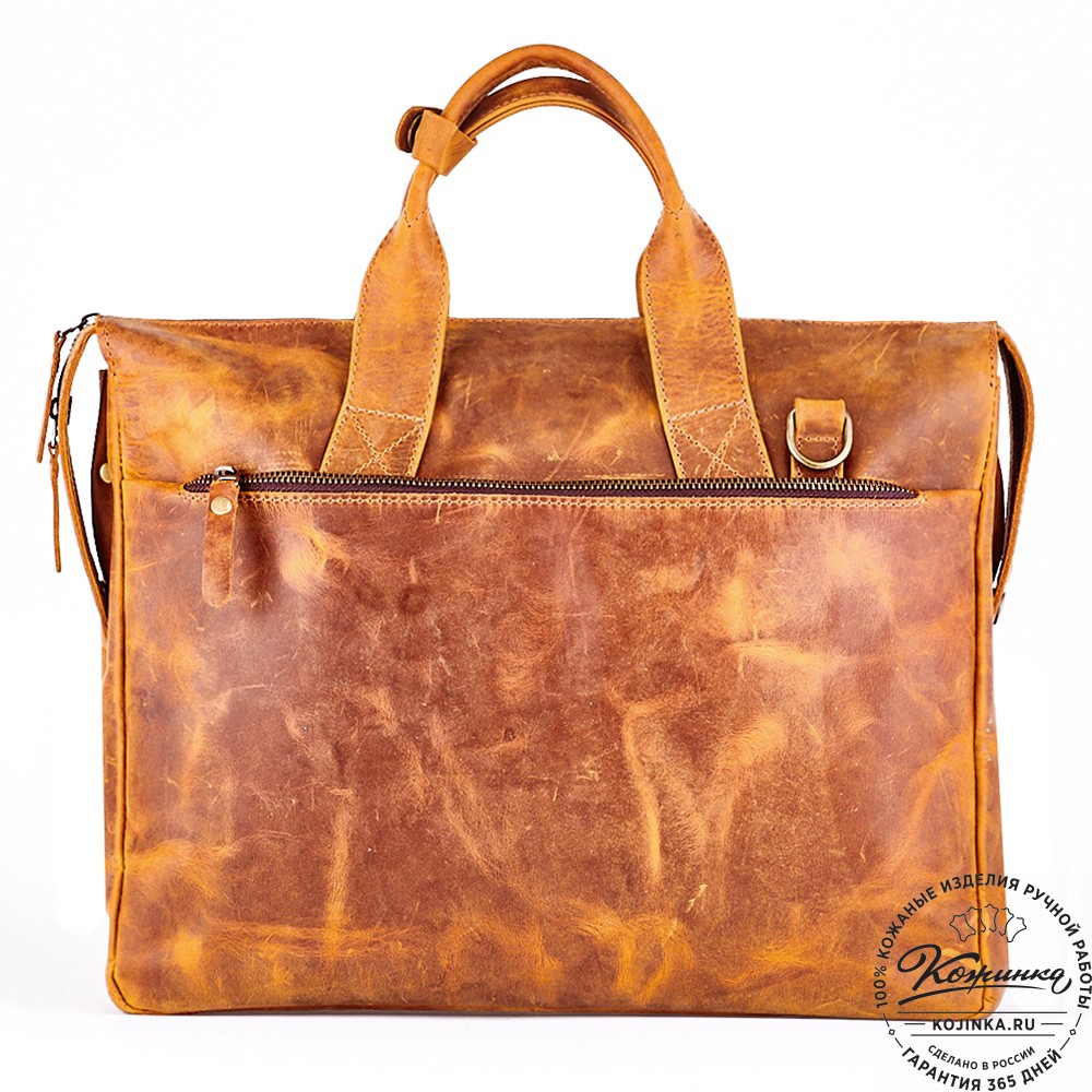 Кожаная деловая сумка "Марк" (рыжий крейзи)