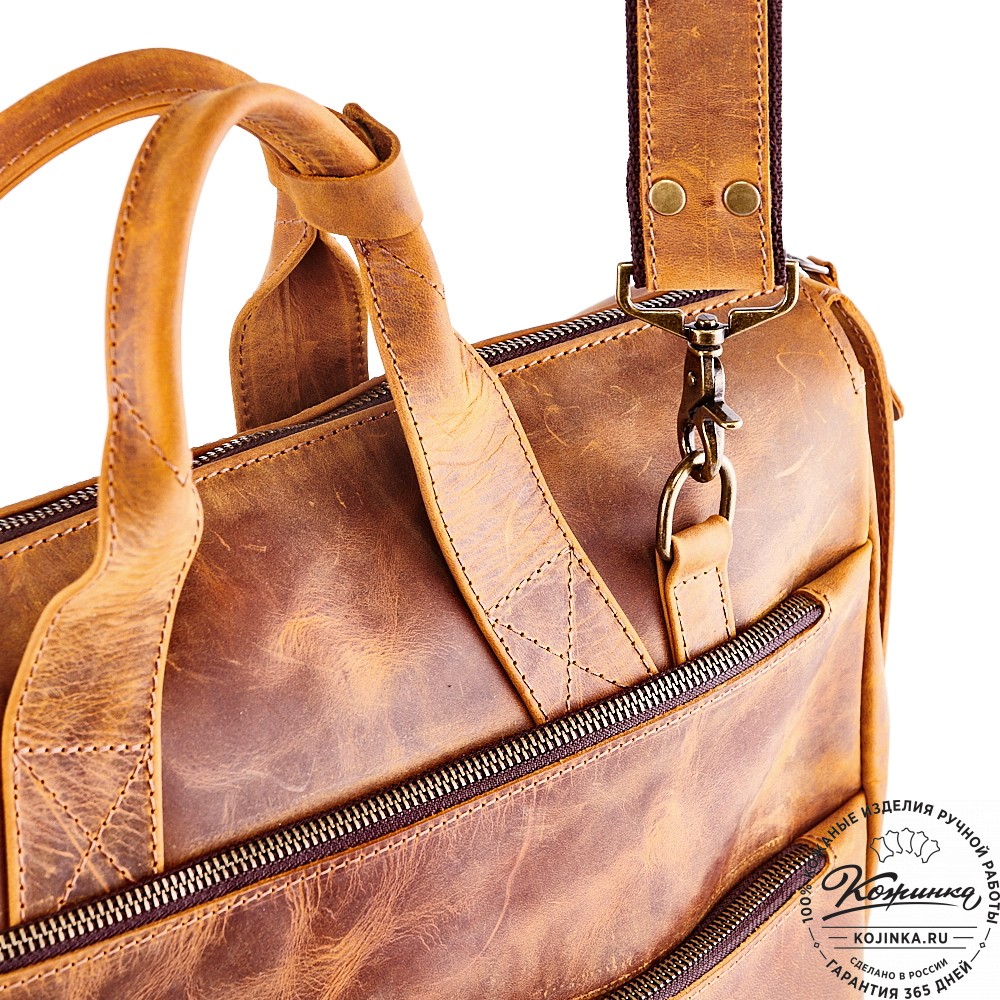 Кожаная деловая сумка "Марк" (рыжий крейзи)