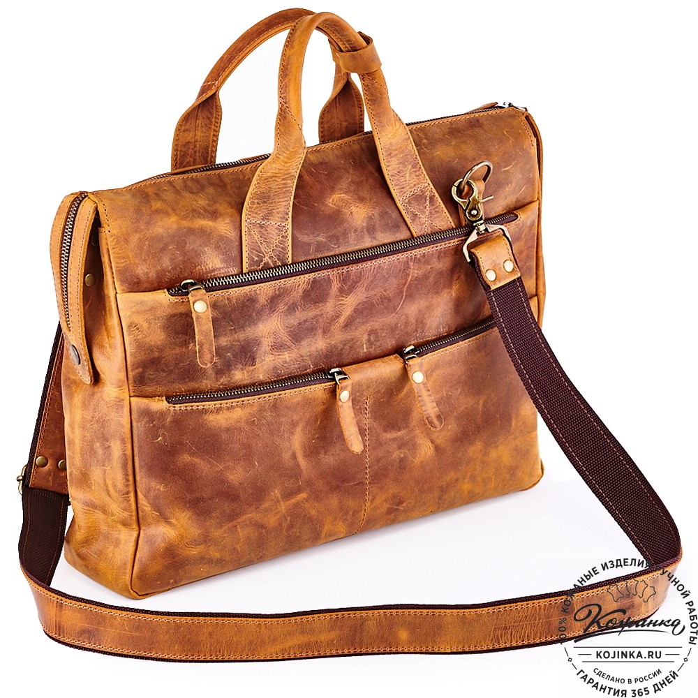 Кожаная деловая сумка "Марк" (рыжий крейзи)