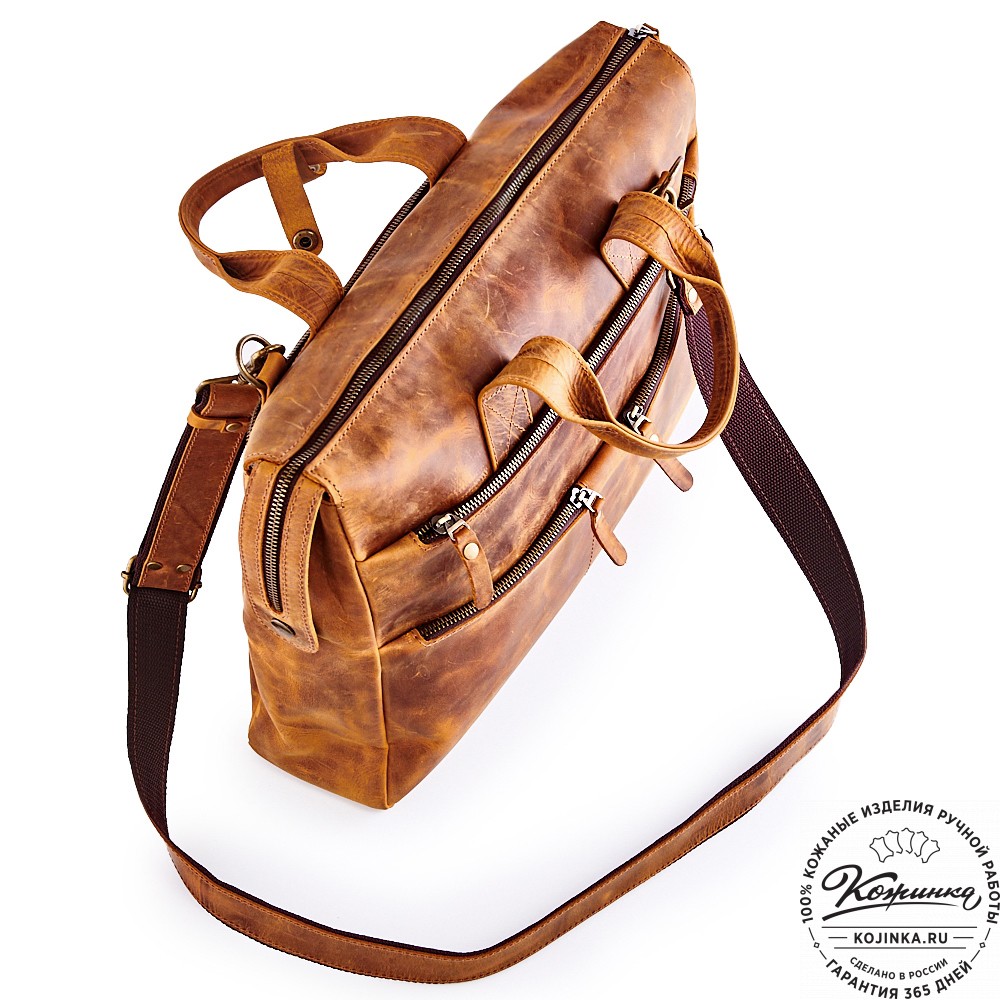 Кожаная деловая сумка "Марк" (рыжий крейзи)