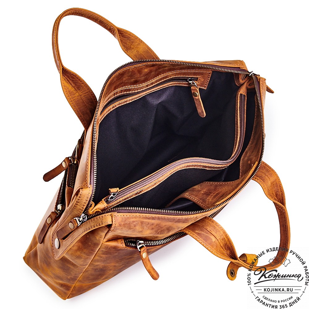 Кожаная деловая сумка "Марк" (рыжий крейзи)