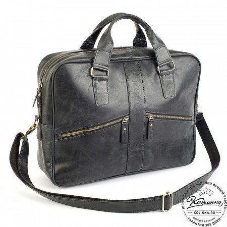 Кожаная деловая сумка "Окленд нью" (чёрный антик)