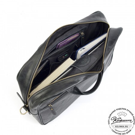 Кожаная деловая сумка "Окленд нью" (чёрный антик)