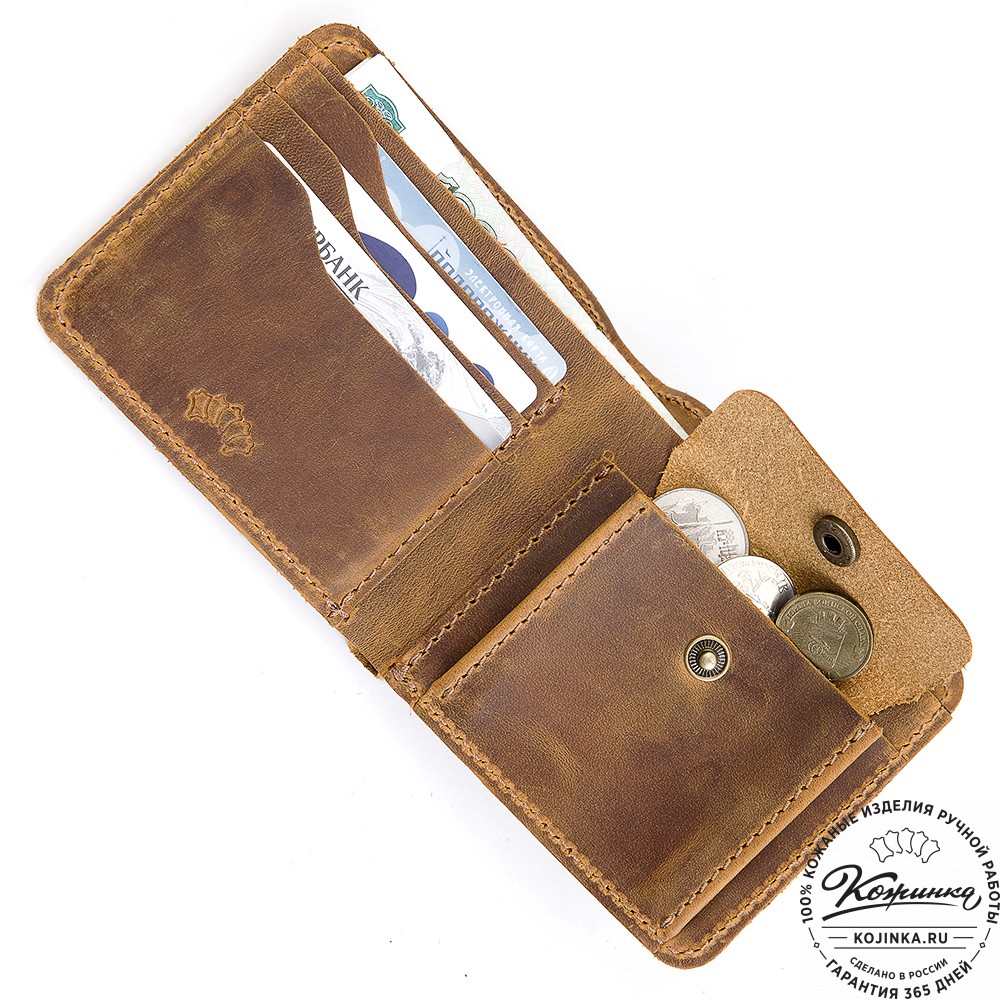 Кожаный бумажник "Рокки" (тёмно-коричневый крейзи)
