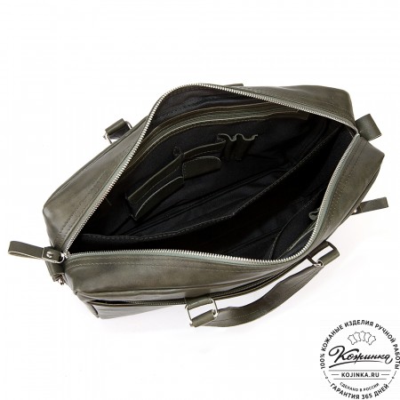Кожаная деловая сумка "Хантер" (хаки гладкая кожа)