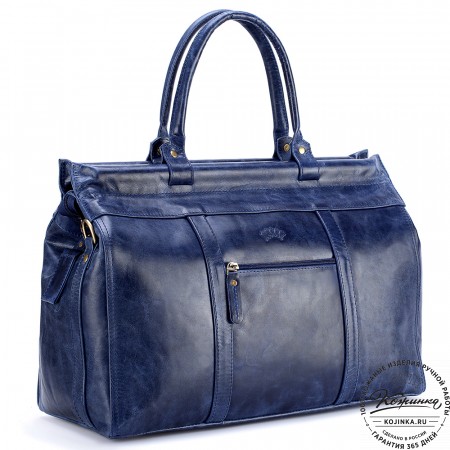 Кожаный городской саквояж "Фостер" (синий антик)