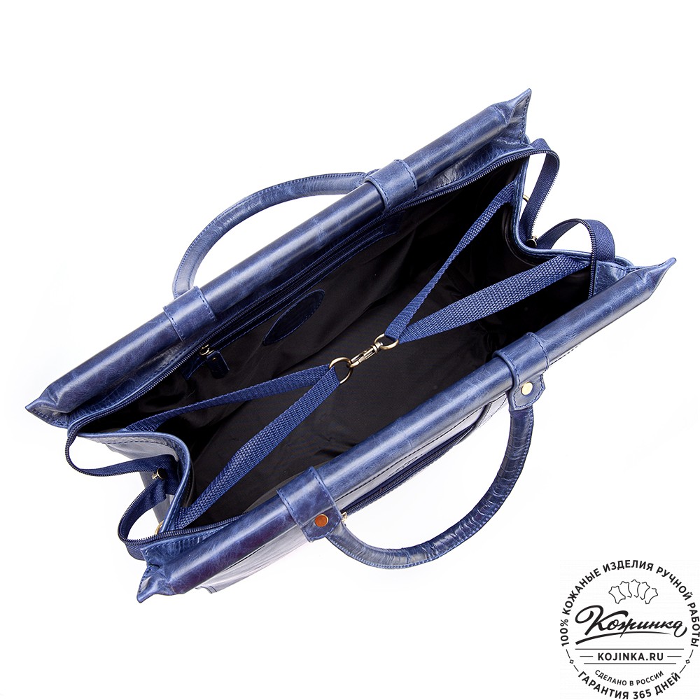 Кожаный городской саквояж "Фостер" (синий антик)